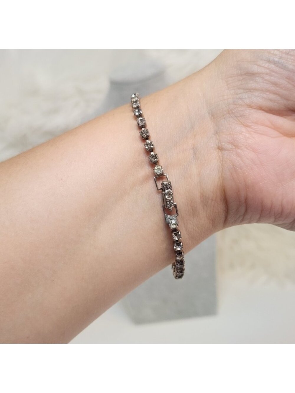 Vintage Art Deco Style Rhinestone Link Bracelet Silver Tone 1950s Retro Costume - Picture 2 of 9